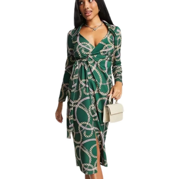 asos green wrap dress Hope & Ivy wrap maxi dress in green floral print